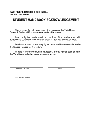 Student Handbook Acknowledgement