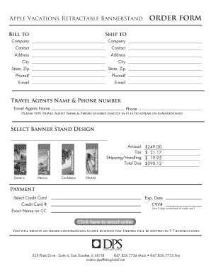 Apple Vacations Retractable BannerStand Order Form