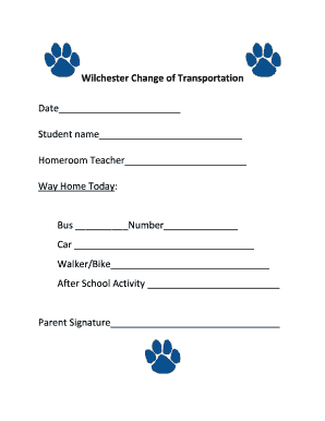 Transportation request form pdf - Wilchester Change of Transportation