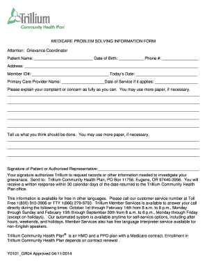 Medicare Problem Solving Information Form