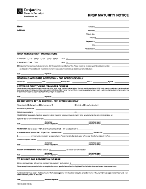 RRSP Maturity Notice and Reinvestment Instructions