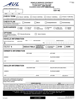 Vehicle Service Contract Form AUL-ESY-2010-NZ