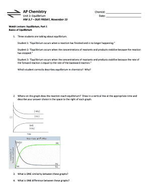 AP Chemistry Equilibrium Homework Assignment