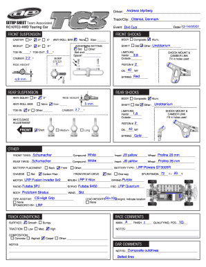 RC Car Setup Sheet