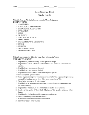 Life Science Study Guide
