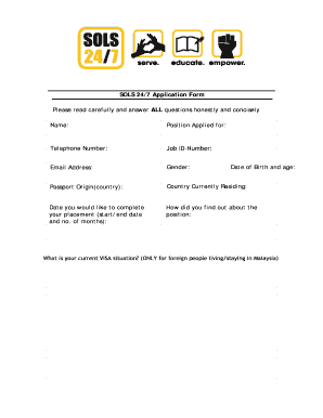 SOLS 24/7 Application Form