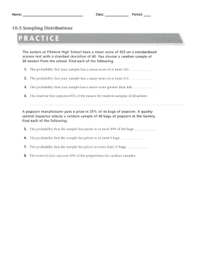 Sampling Distributions Worksheet