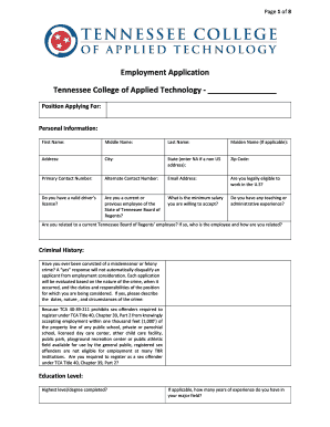 Tennessee College of Applied Technology Employment Application