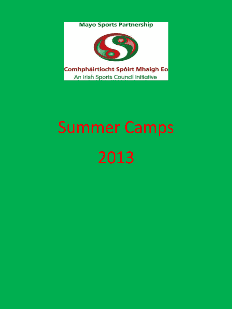 Fillable Online mayosports Summer Camps 2013 Mayo Sports Partnership