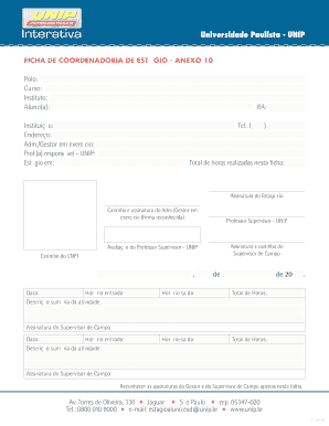 FICHA DE COORDENADORIA DE ESTÁGIO