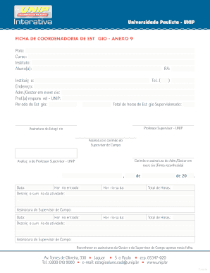 FICHA DE COORDENADORIA DE ESTÁGIO - ANEXO 9