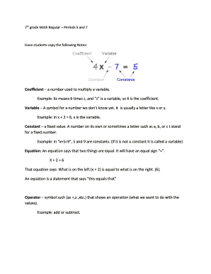 7th Grade Math Notes and Worksheet