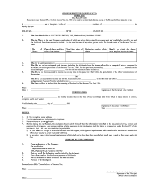 Form 15G Declaration for Dividend Without Tax Deduction