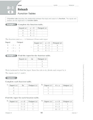 Function Tables Worksheet
