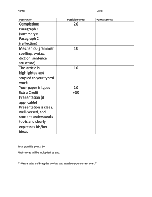 Student Assignment Rubric