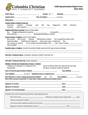 Child Injury Incident Report Form