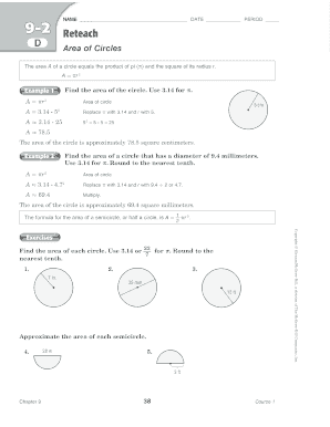 Area of Circles Worksheet