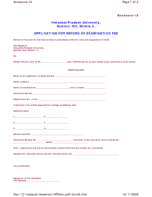 Application for Refund of Examination Fee