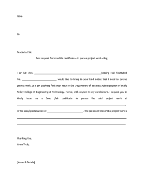 Request for Bona Fide Certificate