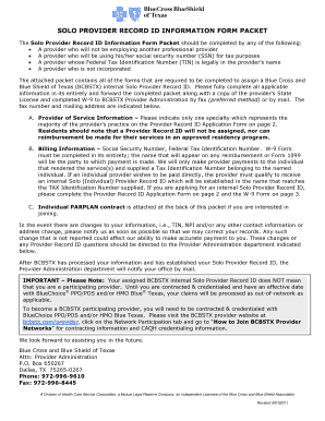 Solo Provider Record ID Information Form Packet