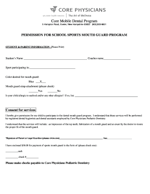 Permission for School Sports Mouth Guard Program