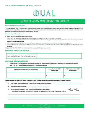 DUAL NZ Combined Liability Insurance Proposal Form