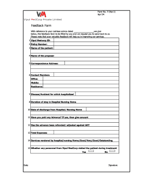 Vipul Medcorp Feedback Form