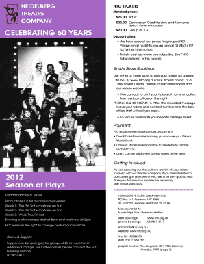 Heidelberg Theatre Company Order Form