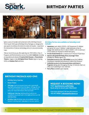 Birthday Party Package Booking Form
