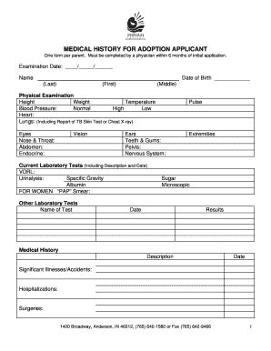 Medical History Form for Adoption Applicant