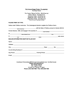 Florida Fictitious Name Registration Form