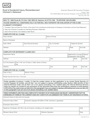 AIG Accidental Injury Dismemberment Claim Form