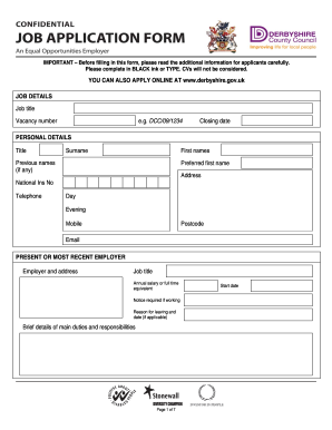 Derbyshire County Council Job Application Form