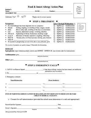 Food & Insect Allergy Action Plan