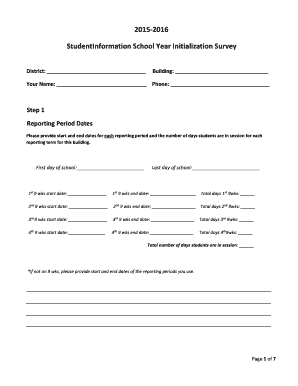 Student Information School Year Initialization Survey