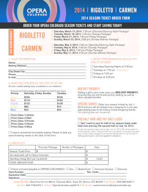 2014 Opera Colorado Season Ticket Order Form
