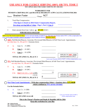 2016 Pension and Death & Disability Calculation Worksheet