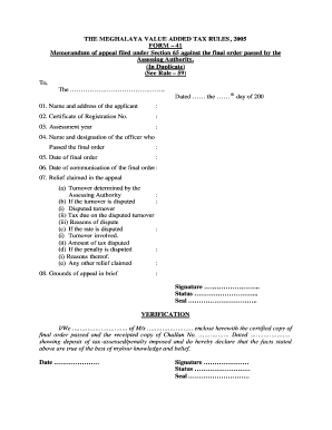 Meghalaya VAT Appeal Form