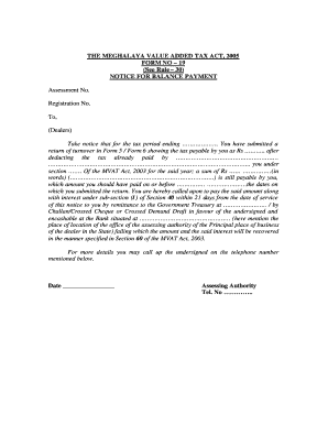 Meghalaya VAT Balance Payment Notice