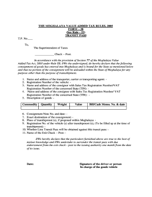 Meghalaya Value Added Tax Transit Pass