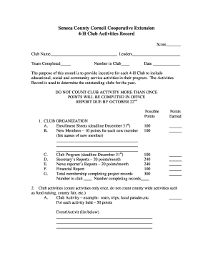 4-H Club Activities Record