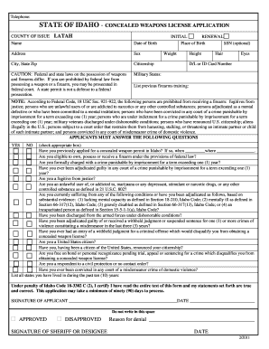 Idaho Concealed Weapons License Application