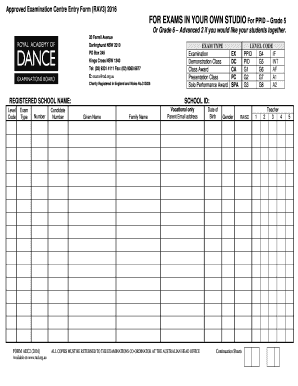Approved Examination Centre Entry Form
