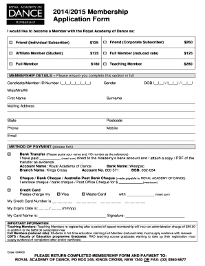 Royal Academy of Dance Membership Application Form