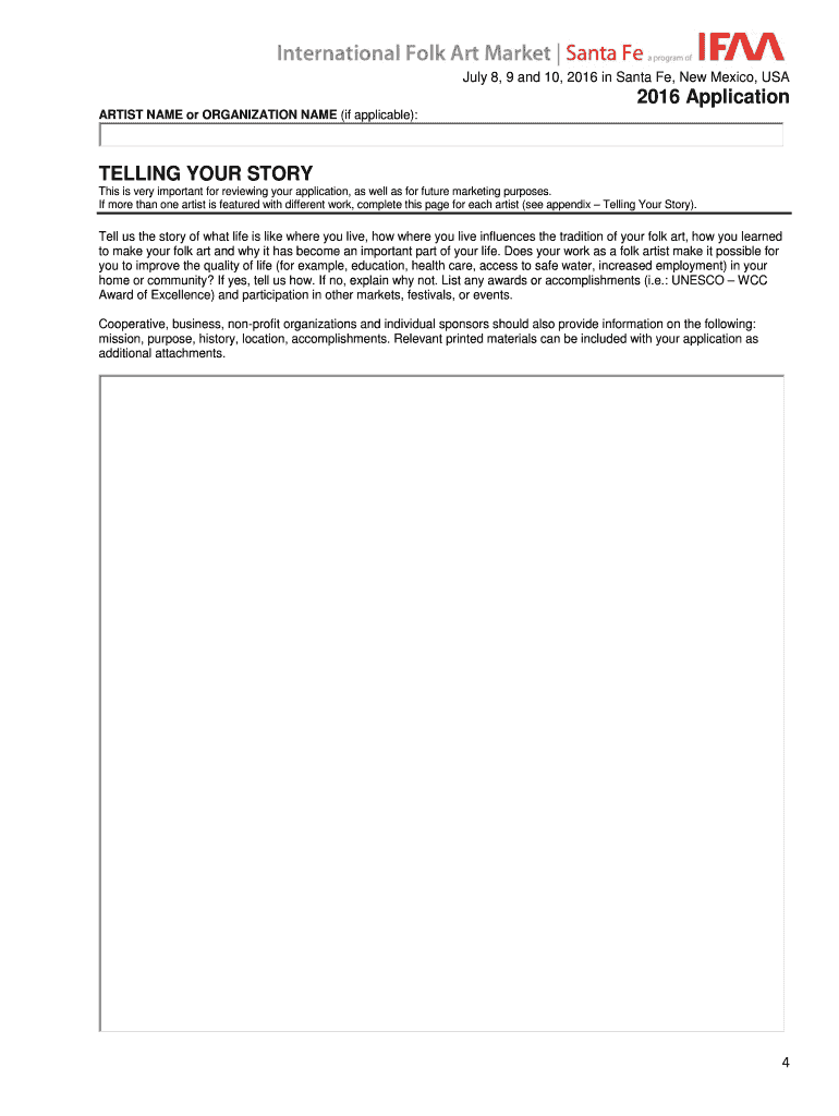 Fillable Online Telling Your Story International Folk Art Alliance