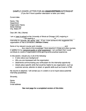 Sample Internship Cover Letter Template