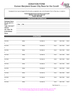 Komen Maryland Ocean City Race for the Cure Donation Form
