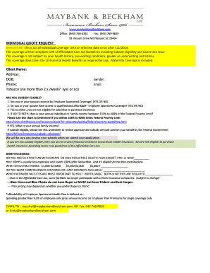 Individual Health Insurance Quote Request