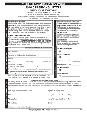 Million Dollar Round Table Certifying Letter