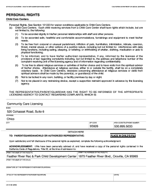 California Child Care Center Personal Rights Notice